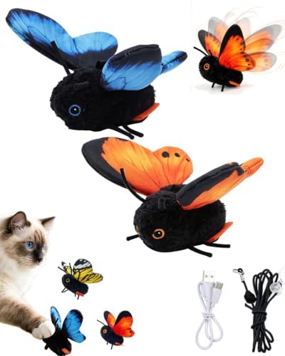 Smart Sensing Flapping Butterfly Toy Interactive Cat, Interactive Butterfly Cat Toy,Realistic Wing Motion Encourages Stalking,Sensor Triggered,Durable Plush Build, Great for Solo Play & Daily Cat Play