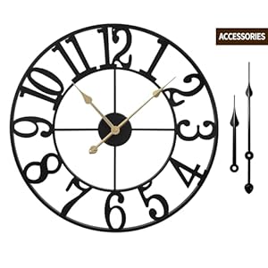 LEIKE Large Wall Clock, 24" Silent Non-Ticking, Battery Operated, Oversized, Decorative Retro Black Metal Clock for Living Room,Farmhouse, Dinner Room,Indoor, Outdoor Decor(60cm, Black Arabic Number) LEIKE Large Wall Clock 24 Silent Non Ticking Battery Operated Oversized Decorative Retro Black Metal Clock for Living RoomFarmhouse Dinner RoomIndoor Outdoor Decor60cm Black Arabic Number