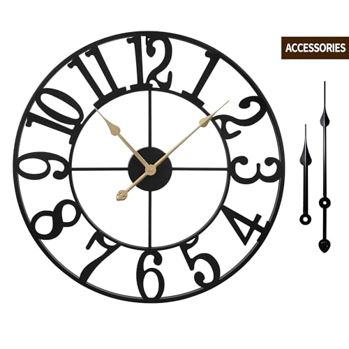 LEIKE-Large-Wall-Clock-24-Silent-Non-Ticking-Battery-Operated-Oversized-Decorative-Retro-Black-Metal-Clock-for-Living-RoomFarmhouse-Dinner-RoomIndoor-Outdoor-Decor60cm-Black-Arabic-Number LEIKE Large Wall Clock 24 Silent Non Ticking Battery Operated Oversized Decorative Retro Black Metal Clock for Living RoomFarmhouse Dinner RoomIndoor Outdoor Decor60cm Black Arabic Number