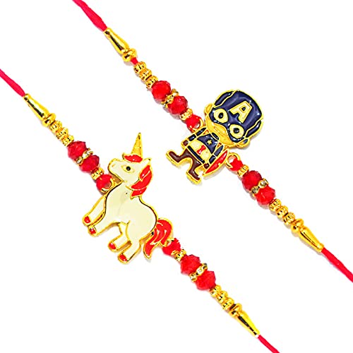 Generickhushbu 9 Creation Handwork Special Kids Metal Baby Unicorn & Captain American -Rakhi for Brother/Bhaiya/Bhai with Free Roli Chawal for Celebration 𝒪𝒻 Rakshabhandhan(2 PCS)