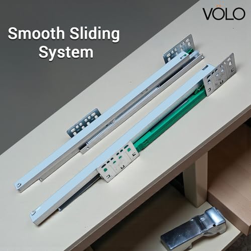 Image of VOLO Soft Close Tandem Drawer Slide System for Modular Kitchen - Double Gallery Metal Side Panels, Innotech Type, 50Kg Load Capacity | 1 Set | Grey, 6 Inch X 450MM /18 inch