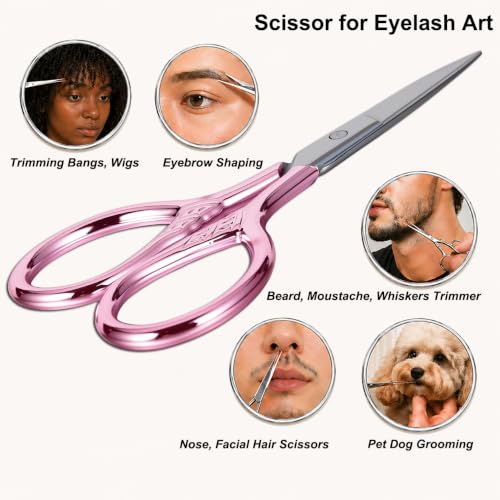 Image of Small Pointed Scissors for Women Men Facial Hair, Beard, Mustache | Mini Grooming Scissor Little Travel Shears, for Eyebrow, Eyelash, Sewing, Embroidery, Craft, Detail Thread Cut with Sheath