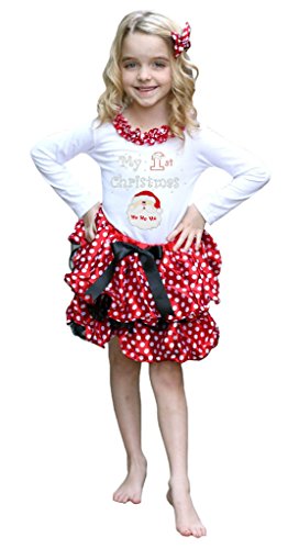 Vestido Mi primera Navidad niña con camiseta de Santa y falda roja de lunares
