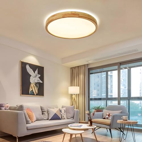 Plafonnier LED bois 36W Ø50cm dimmable avec télécommande pour salon - 7