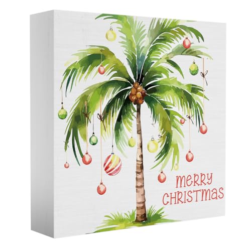 Beach Christmas Palm Tree Xmas Decor Sign Tropical Coastal Beachy Christmas Decorations Wood Sign...