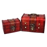 Coolrunner 2pcs Antique Vintage Wooden Box Stamp Flower Small Metal Lock Jewelry Treasure Chest Handmade Retro Wood Organizer Case Box (2 pcs)
