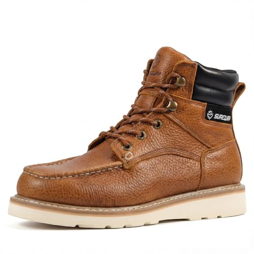 Image of SUREWAY 6 inch Soft Toe Work Boots for Men - GoodyearWelt Full Grain Leather, Lace Up Mac Toe Work Shoes, EH Construction Oil /Slip Resistant, Durable Rubber Sole Boots for Warehouse, Factory, Daily Wear