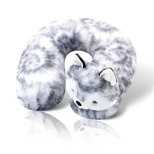 Image of Cloudz Kids Super Soft N' Cuddly Animal Airplane Travel Neck Pillow! Keep Children Comfy and Supported with a Buddy While Traveling or just Resting at Home - Grey Wolf
