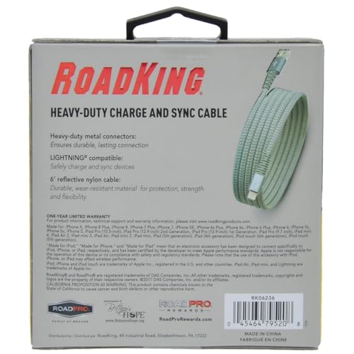Cable Lightning RoadKing compatible trenzado reflectante plateado para transferir datos 5