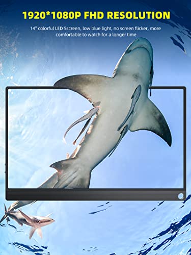 Image of Portable Monitor 1080P, FHD 14 inch IPS Monitors Screen with Type-C /USB C /HDMI, Dual Built-in Speaker, Eye Care Gaming Portable Monitor Second Screen for Laptop /PC /Mac /Phone /Computer