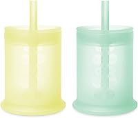 Vista 1 de Olababy Taza de entrenamiento de silicona con tapa de pajilla, paquete menta + limón