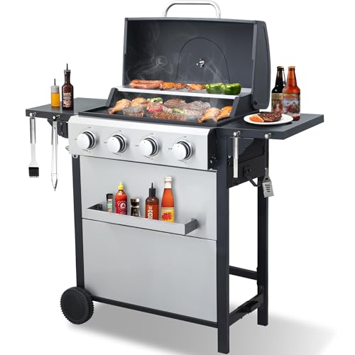4-Burner Propane Gas Grill with Side Tables