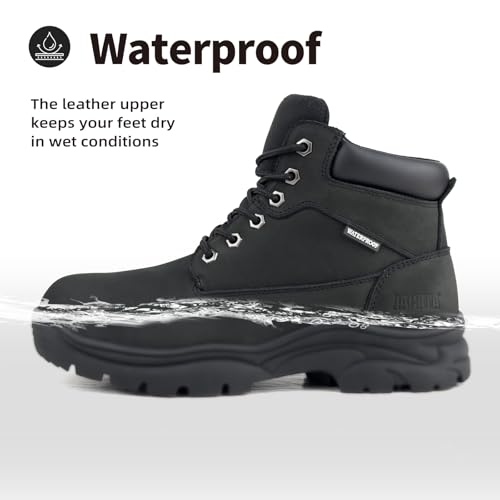 Image of Jacata Work Boots for Men Waterproof Leather Non Slip Resistant Mens Industrial Construction Boots Soft Toe botas de trabajo para hombre