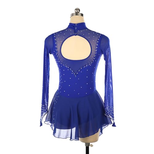 Vestido de patinação artística, temperamento brilhante strass malha competição de patinação artístic