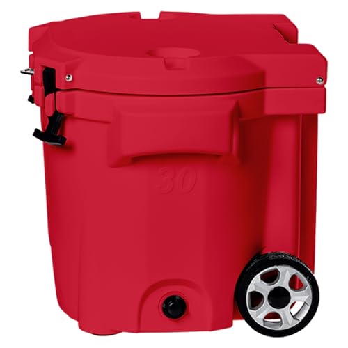 Image of Laka Cooler with Wheels - 30QT Rotomolded Insulated Rolling Hard Cooler, Telescoping Handle, Holds 24 Cans + Ice, Up to 7 Days Cold, Drain Plug, Cup Holders + Bottle Opener, Beach /Camping /Boat