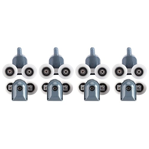 8Pcs Shower Door Rollers, 4 Upper Rollers 4 Bottom Rollers Cover Cap Screw Set For 10Mm Glass Hole, Bathroom Pan Glass Sliding Door Pulleys Runners Wheels(Double Wheels) #TOP5