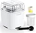 FOOING Fabricante de Helados 1.5L con Botón de Interruptor Giratorio, Máquina de helado de Acero Inoxidable, Adecuado para Sorbete, Yogur Congelado y Helado, incluida la receta y la taza de papel