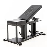TECHNISCHE-DATEN: Max. belastbar bis: 363kg, 3-in-1: Flachbank, Schrägbank, und Bauchtrainer-Bank, Rückenlehne 6-fach verstellbar, 6 cm dicke Polsterung auf Fitnessstudioniveau, Ablage für 2 Hantel-Set und Ablagefläche für Fitnessequipment, Transportrollen und Transportgriff, Belastbarkeit Ablagen: max. 25 kg je Kurzhantelaufnahme, große Ablage unterhalb der Rückenlehne bis 50 kg, Ablage unterhalb der Sitzfläche max. 30 kg, Aufstellmaß (LxBxH): 117x51x48–118cm, Gewicht: 20kg.