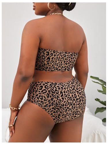 Floerns Women's Plus Size Colorblock Bandeau Bikini Set High Waisted Beachwear3