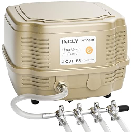 INCLY 7W Ultra Silent Aquarium Air Pump - 245 Gallon/Hr, 4 Adjustable Outlets - Commercial & Hydroponics Oxygen Bubbler for Fish Tank & Pond