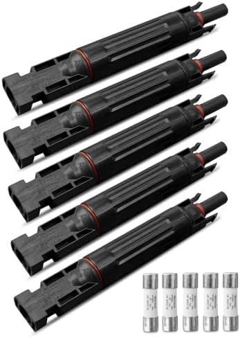 TIKSCIENCE 5Pcs 15A Waterproof Solar Inline Fuse Holder Dustproof PV Male and Female Connector for Solar Panel and Solar Controller with 10 Fuse