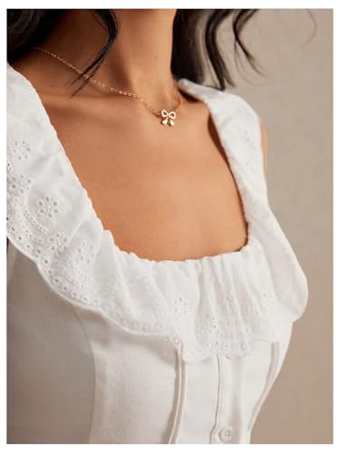 SOLY HUX Women's Button Front Ruffle Scoop Neck Sleeveless Crop Tops Summer Blouse3