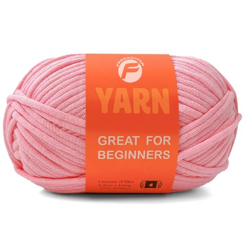 Image of 3.5Oz Beginner-Friendly Yarn for Crocheting and Knitting;Worsted-Weight Medium #4;Cotton Blend Yarn for Beginners with Easy-to-See Sitches,Great for Amigurumi DIY (Pink,1 Skein)