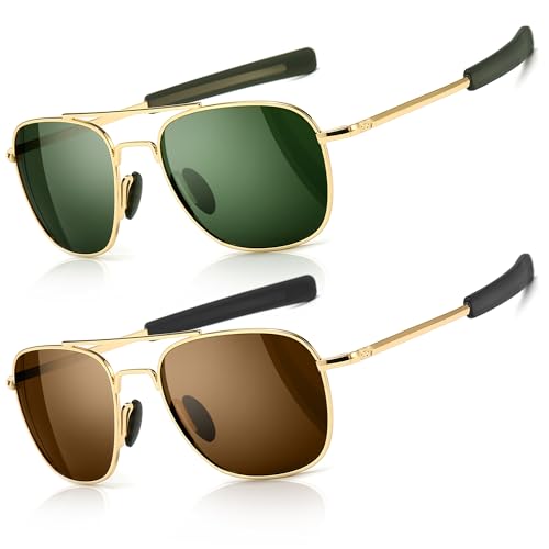 Image of SUNGAIT Men's Military Style Polarized Pilot Aviator Sunglasses - Bayonet Temples