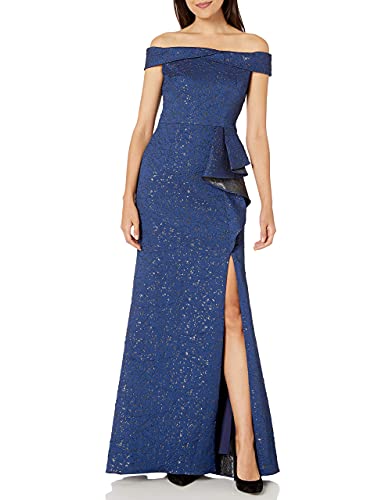Adrianna Papell Women's Metallic Jacquard Gown, Light Navy, 4