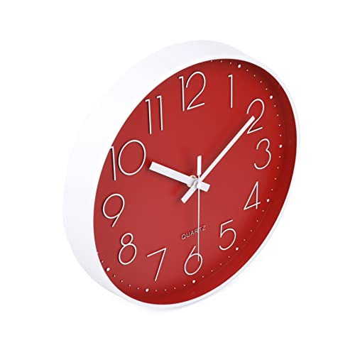 Image of jomparis Red Wall Clock 12 Inch Silent Non-Ticking Battery Operated Quality Quartz Round Wall Clock Modern Decor Clock for Home Bedroom