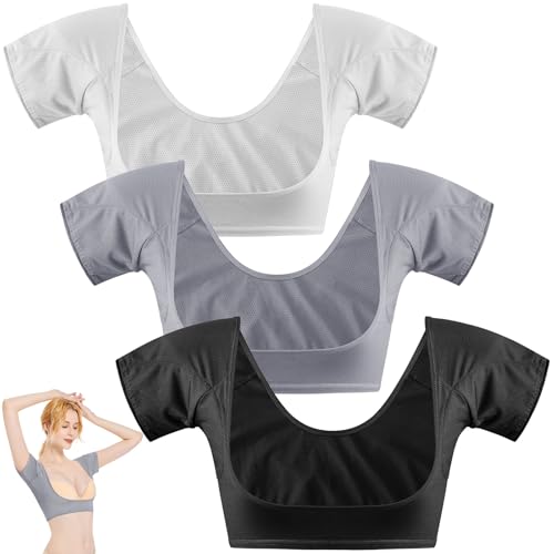 Zhanmai 3 Pcs Underarm Sweat Vest Armpit Sweat Proof Pads for Under Armpits Underarm Proof Pads for Women(Black White Dark Gray X-Large)
