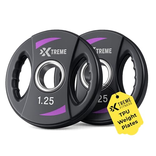 Xtreme Fitness TPU hantelscheiben Lila 1.25kg - Even Load Olympic 50 mm Handles Odorless Wear Resistant Strength Training Indoor Outdoor hantelscheiben 50mm gewichtsscheiben für Fitness 2er Set