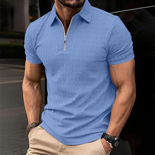 Polo para hombre texturizado manga corta, ligero y ajustado para verano, estilo casual para golf y playa miniatura 2