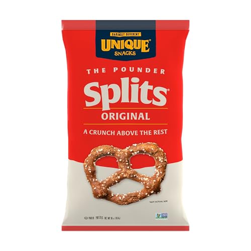 Image of Unique Snacks Original Splits Pretzels, Crunch, Pack of 12 | Grooved Texture, Hollow Pockets, Homestyle Baked, OU Kosher