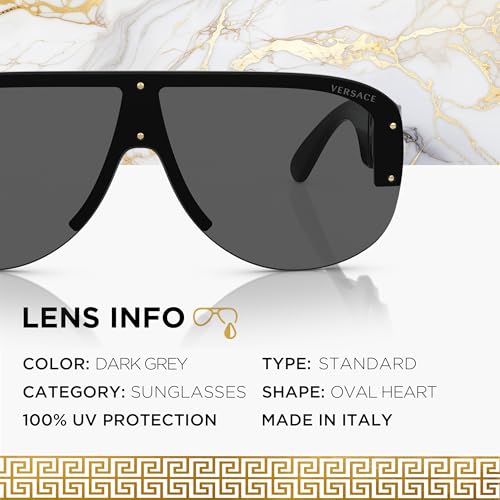 Versace VE4391 48mm Non-Polarized Oval Heart Sunglasses for Men – Black Injected Frame with Black Temples, 100% UV Protection, Lightweight & Comfortable Sunglasses, eShades Eyewear Kit Included4