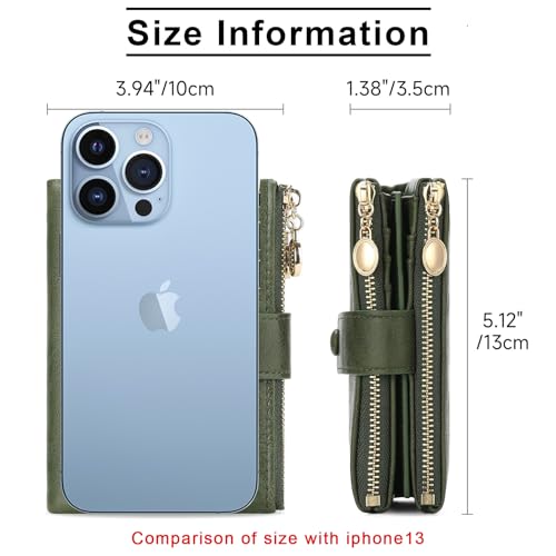 Small Wallets for Women Leather RFID Blocking Bifold Double Zipper Pockets Wallet Card Case Purse with 2 ID Windows2