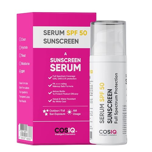 Cos-IQ Sunscreen SPF 50 Serum, PA++++ | For Oily, Dry, Acne-prone Skin |Ultra Lightweight Texture |Non-Greasy |No White Cast |Broad Spectrum Protection & Blue Light Protection | For Men & Women | 30ml