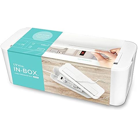 UT Wire In-Box Extra Large Cable Organizing Management Box for Under Desk Surge Protector Concealer White Cover