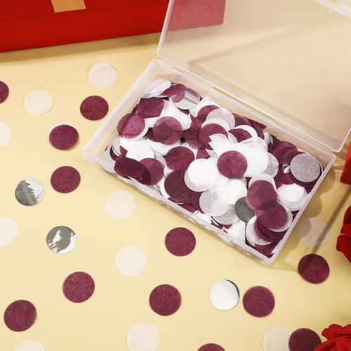 Image of MARFOREVER Maroon Confetti, Maroon Graduation Party Decorations Burgundy Silver Confetti 1 Inch Round Confetti Table Scatter for Engagement Birthday Wedding Bridal Shower Table Decorations