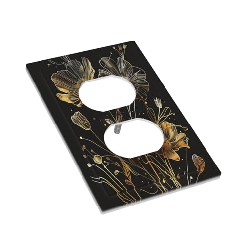 Placa de interruptor de diseño floral negro y oro, acabado de lujo para pared 4