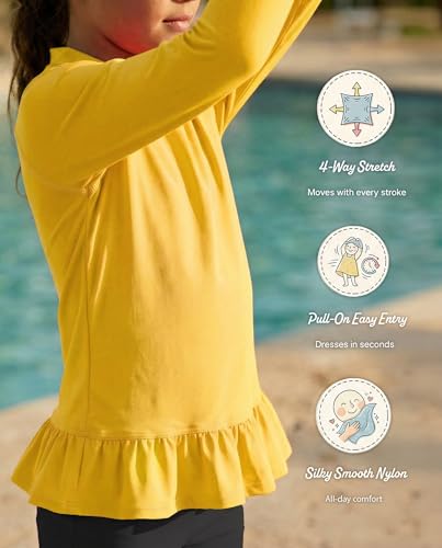 Image of City Threads Girls Long Sleeve Rashguard UPF 50+ Made in USA, Girls' Rash Guard Shirts with Sun Protection