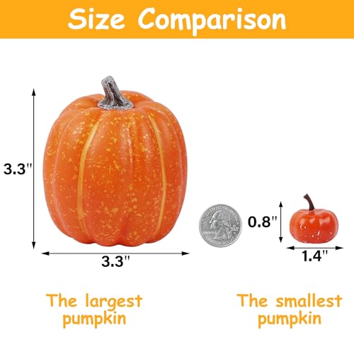 Image of winemana 46 Pcs Artificial Pumpkins Fall Decorations, Orange | Assorted Size, Foam Fake Pumpkins for Crafts, Table Centerpiece Indoor Mantel, Thanksgiving Harvest Autumn Decor