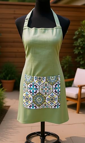 Image of Kitchen Apron for Women & Men | 100% Cotton | Cooking Apron with Big utility Pocket | Adjustable neck strap | Free Size | Kitchen Utensils Accessory