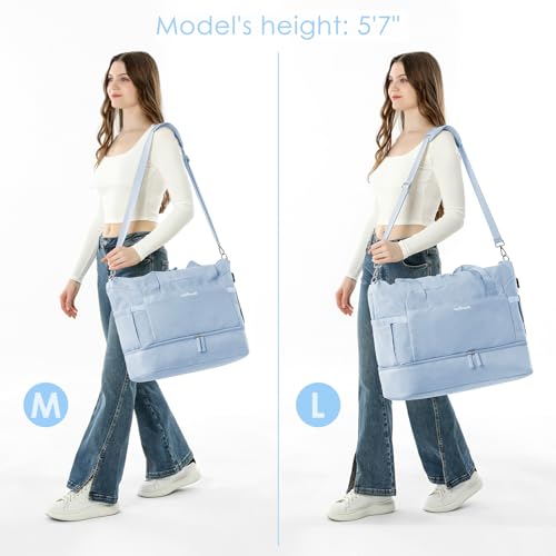 Image of ETRONIK Gym Bag for Women, Travel Duffel Bag with Shoes Compartment, Weekender Bag with USB Charging Port, Blue, Large, Travel Bag With Usb Charging Port