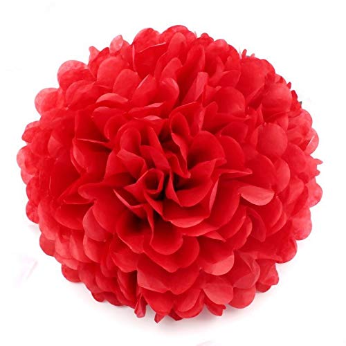 10''25cm 1pc hecha a mano del papel de tejido Pompoms decorativo de la boda de papel del bebé bola de la flor de la ducha fiesta de cumpleaños de la decoración de papel de Pom Poms ( Color : Rot , Tam