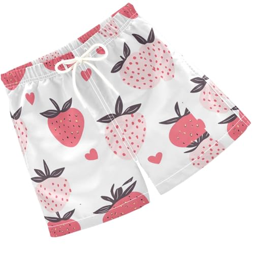 Pigsaly Boys' Swim Board Shorts Hearts Pink Strawberry Boy's Swim Trunks Kids Swimwear 5T