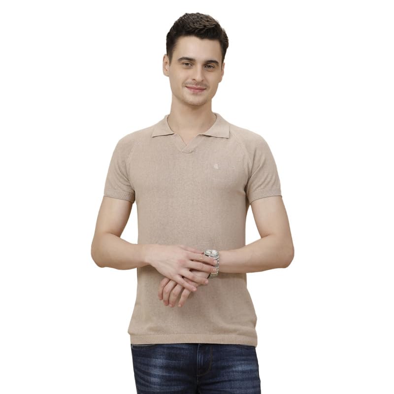 cavallo by linen club Men's Blended Linen Brown Solid Contemporary Fit Half Sleeve Polo Neck T-Shirt-picture-22