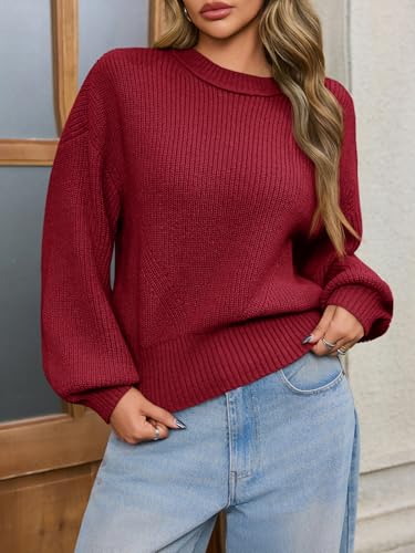 Image of Saodimallsu Womens Batwing Long Sleeve Sweaters Casual Crewneck Loose Chunky Knit Fall Pullover Tops