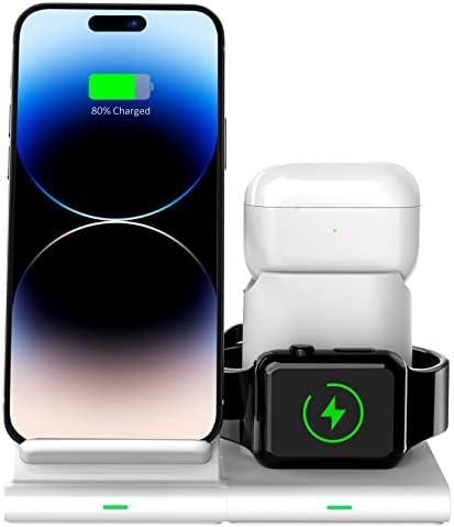 Hoidokly 3 in 1 Wireless Charger Stand, Fast Charging Station Qi Charging Dock for 14/14 Pro/13/13 Pro Max/12/12 Pro/11/XS Max/XR/X/8/8P, iWatch, Airpods Pro/2/3, Samsung S22+/S22/21/20 FE(No Adapter)