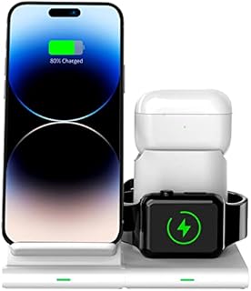 Hoidokly 3 in 1 Wireless Charger Stand, Fast Charging Station Qi Charging Dock for 14/14 Pro/13/13 Pro Max/12/12 Pro/11/XS Max/XR/X/8/8P, iWatch, Airpods Pro/2/3, Samsung S22+/S22/21/20 FE(No Adapter)